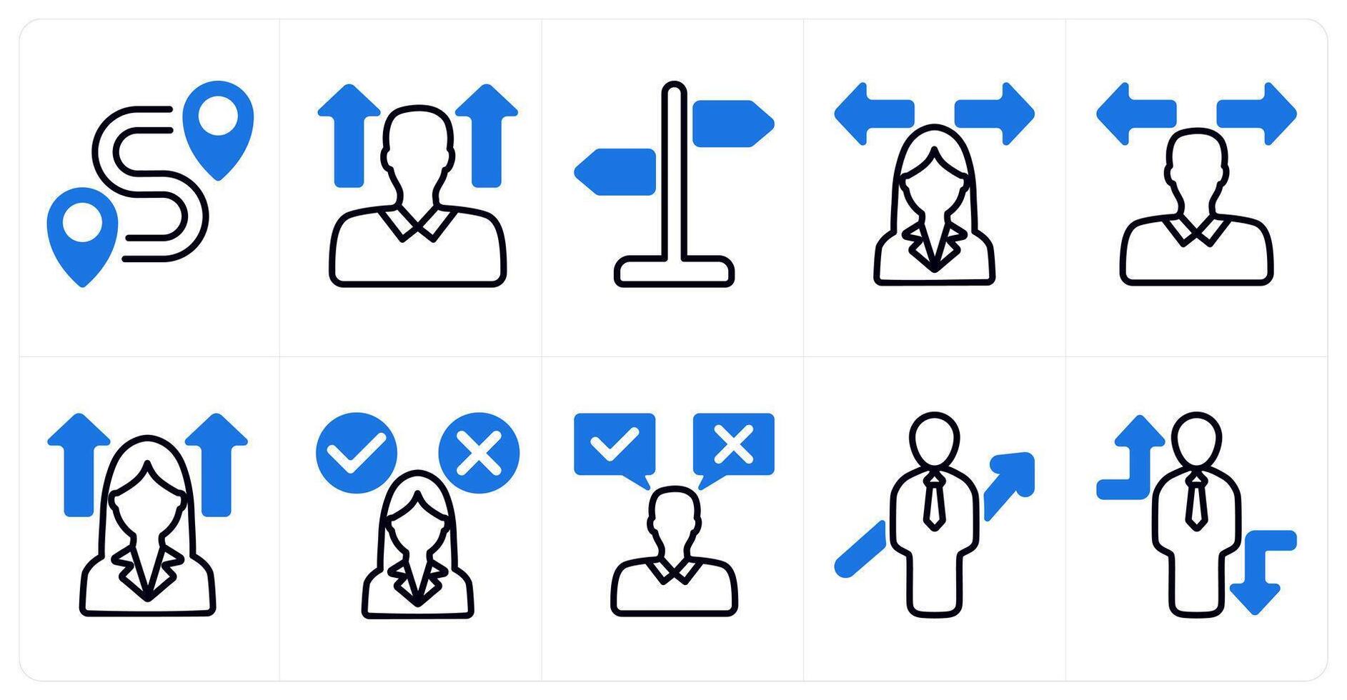 A set of 10 business icons as destination, career vision, direction sign in blue color vector
