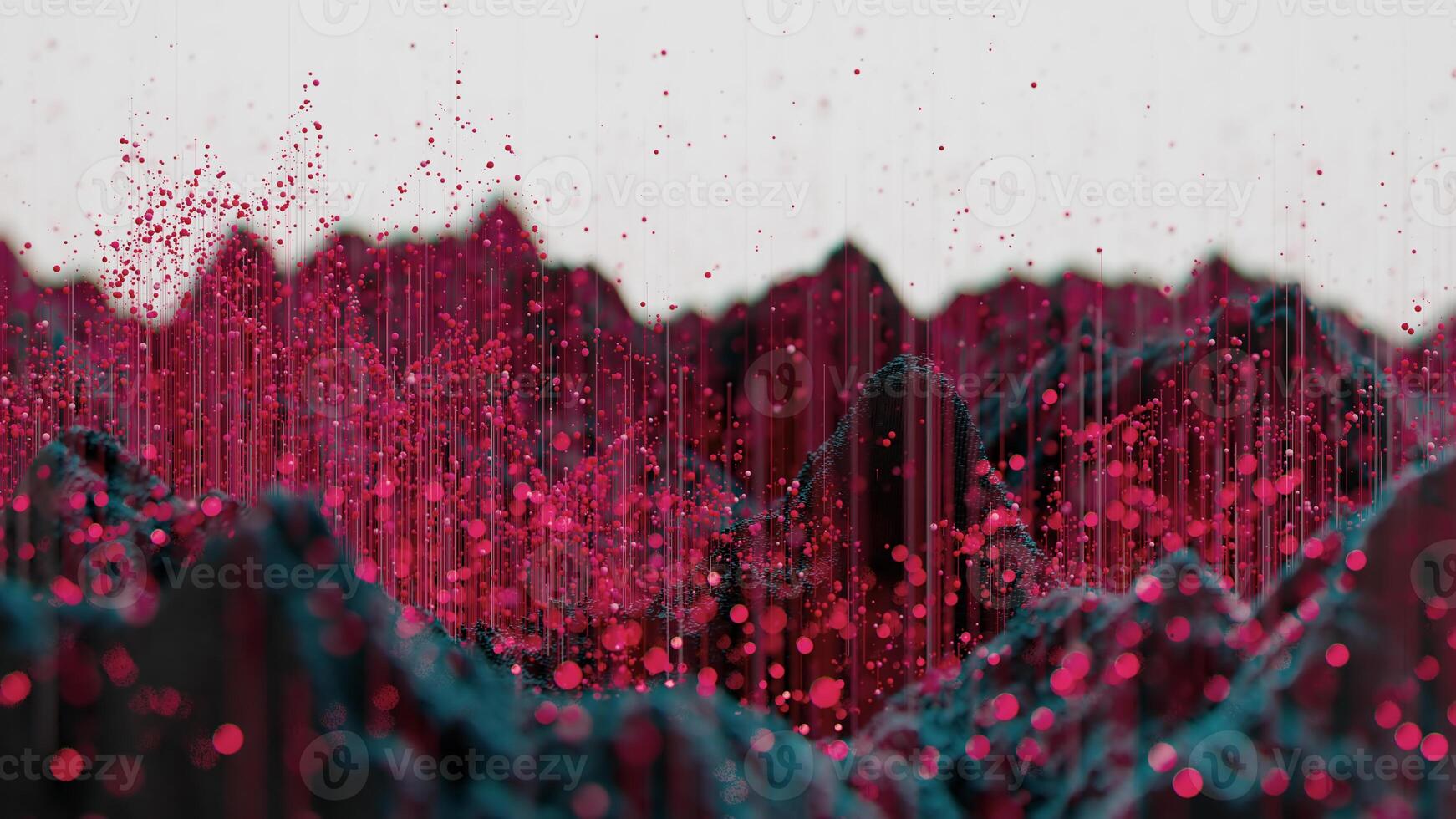 Serene Peaks. Ethereal Particles in a Vibrant Mountain Landscape photo