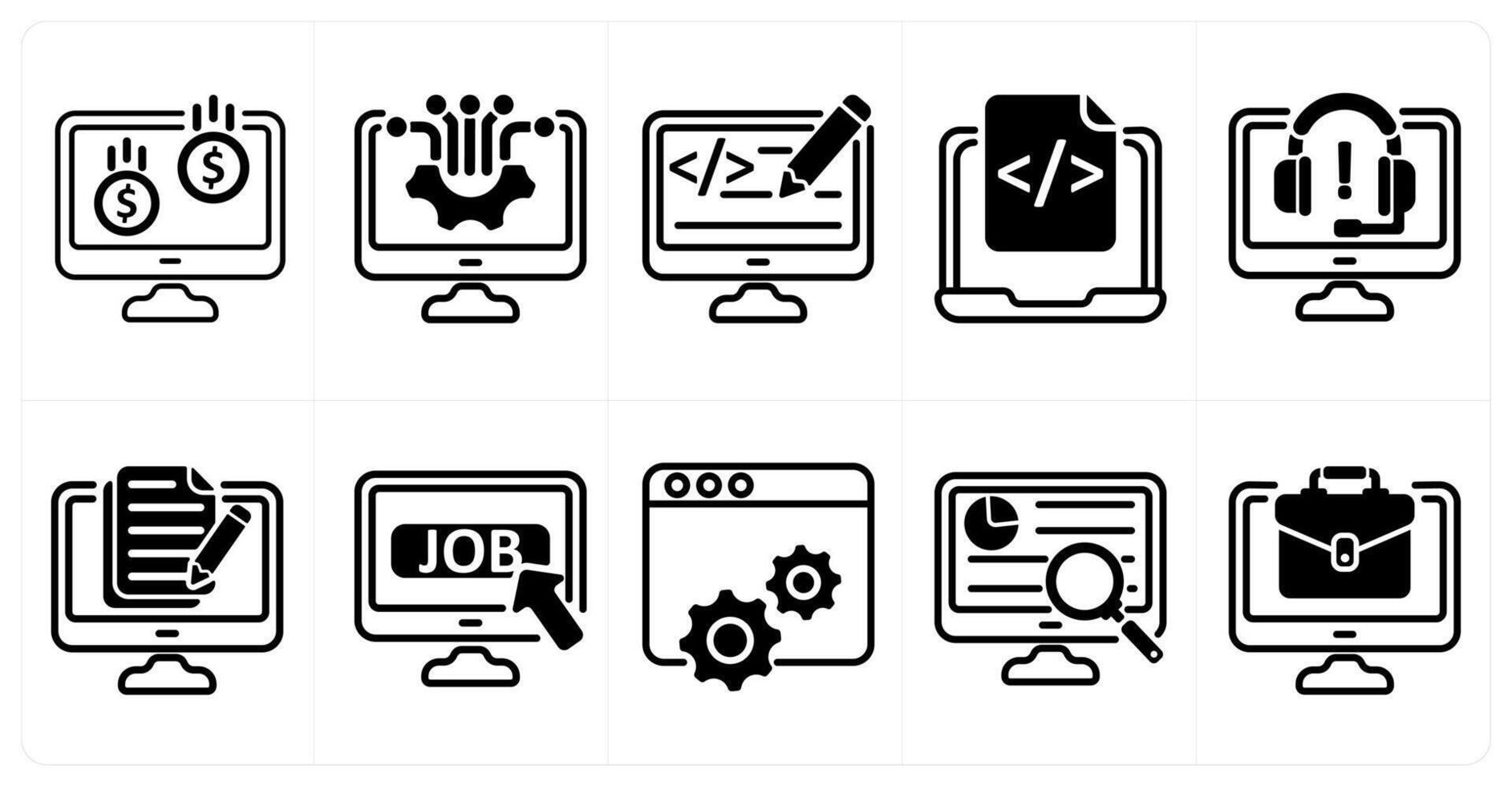 A set of 10 business icons as online earning, computer technology, web designing in black color vector