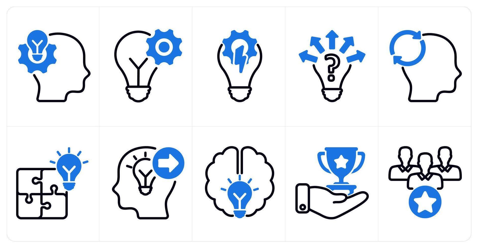 A set of 10 business icons as idea making, idea development, idea generate in blue color vector
