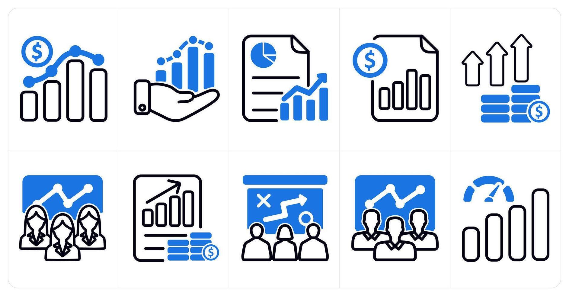 A set of 10 business icons as business growth, business progress, cost statement in blue color vector