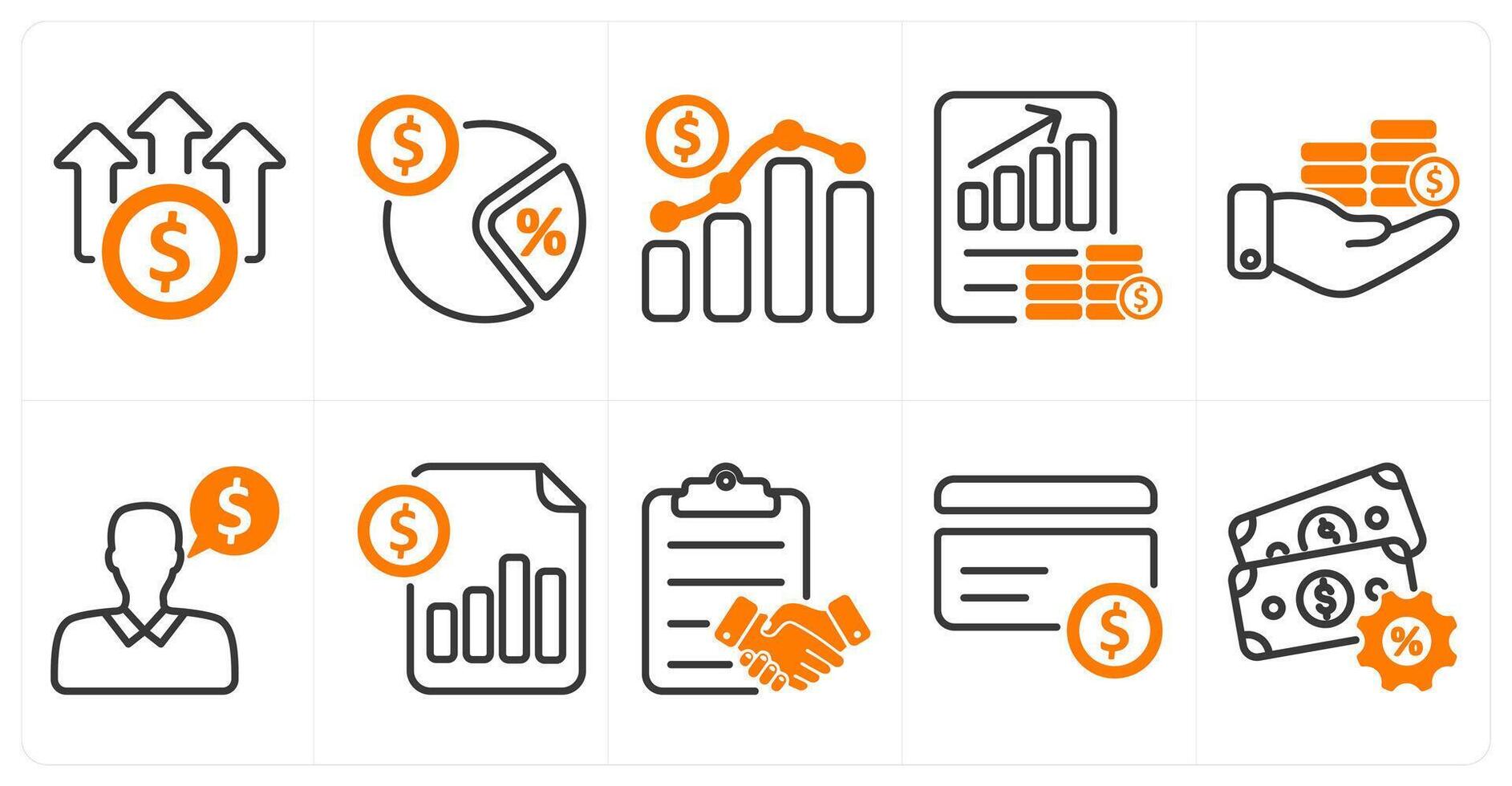 A set of 10 business and seo icons as high cost, tax rate, business growth, profit report vector