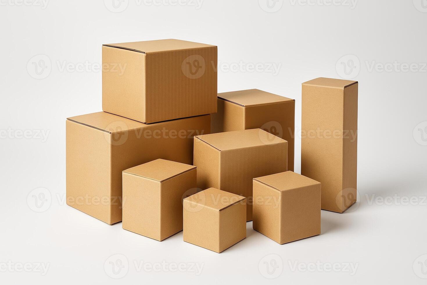 Cardboard Boxes on White Background for Packing and Delivery Management Concepts and Order Shipment photo