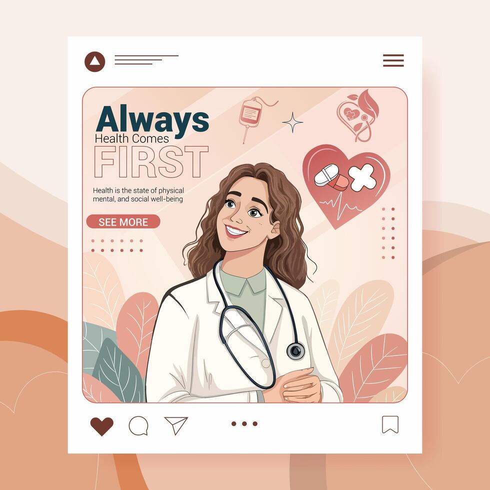 a doctor page with the words always first vector