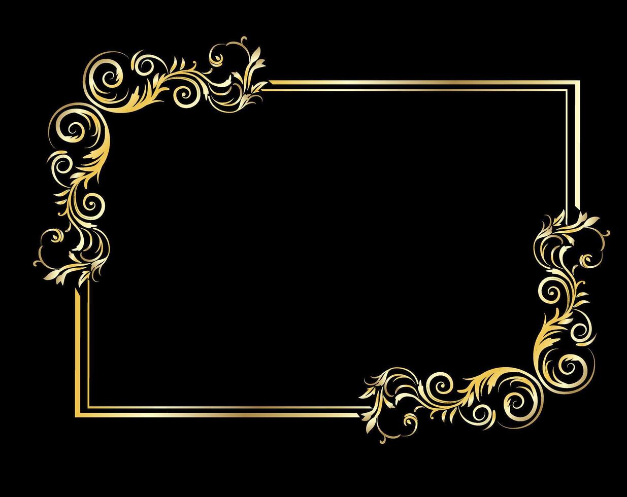 vintage rectangular gold frame with floral elements22 vector