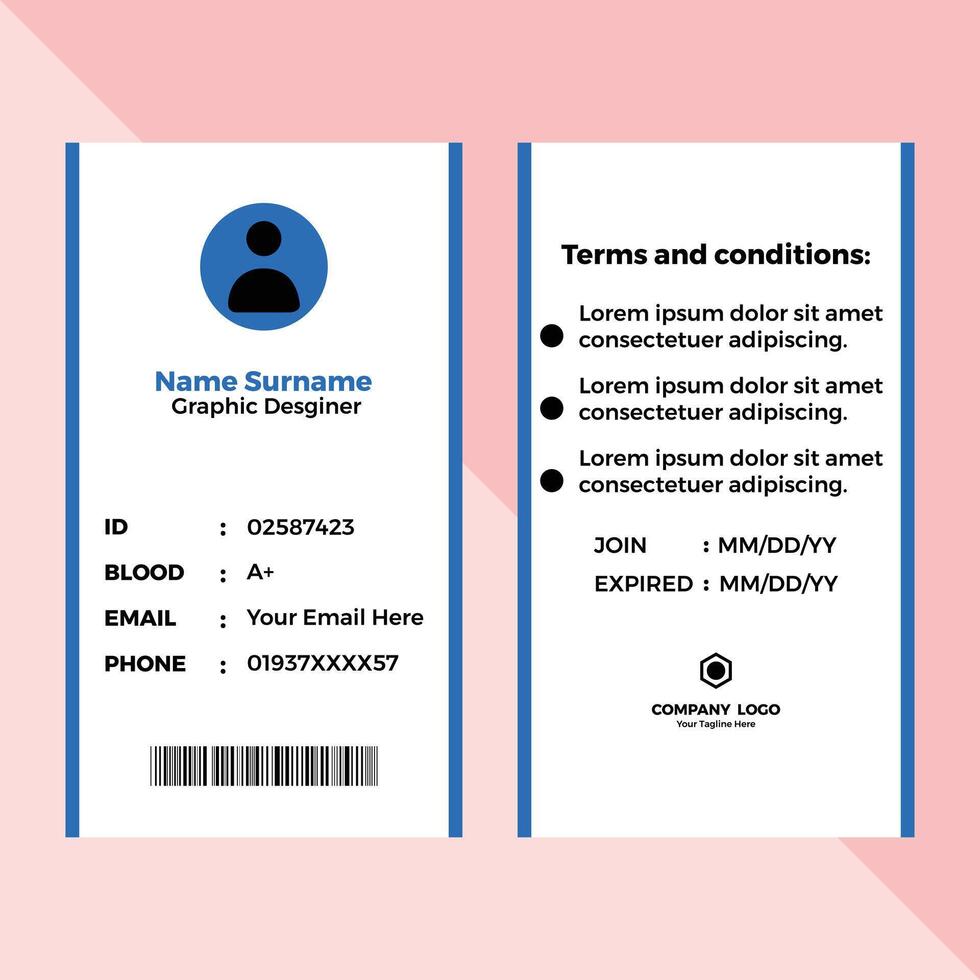 a blue and white id card template vector