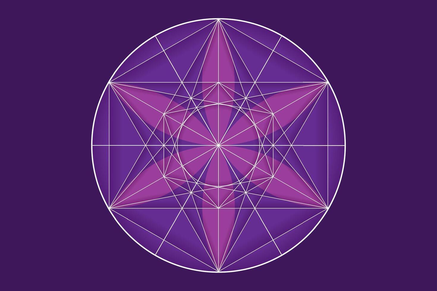 Flower of life, sacred geometry. lotus flower. mandala ornament Seed of Life icon, esoteric or spiritual symbol. Logo line art design isolated on purple background, illustration vector