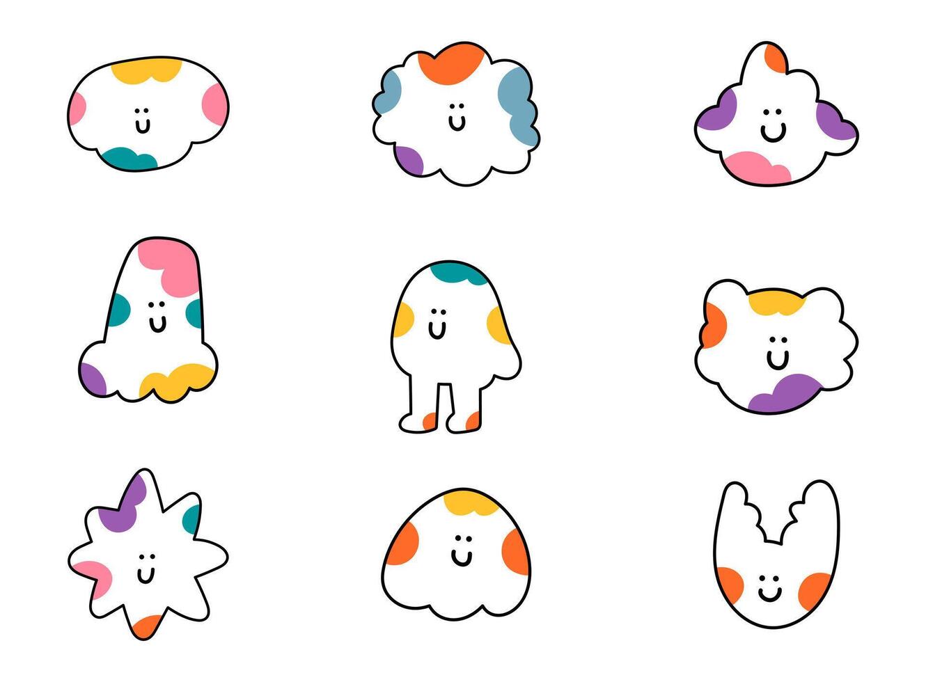 A set of colorful cartoon characters with different faces vector