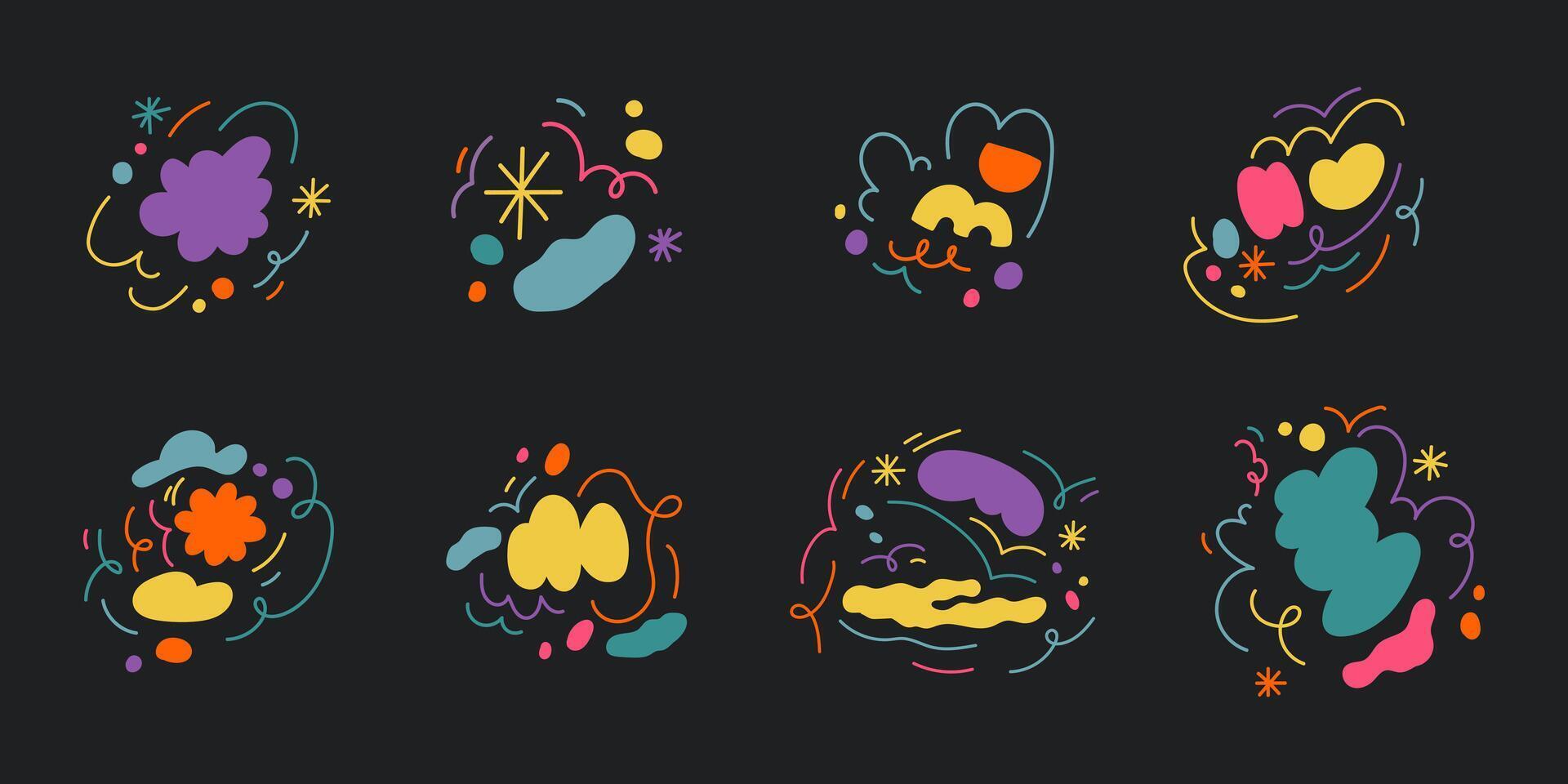 A set of colorful abstract shapes on a black background vector