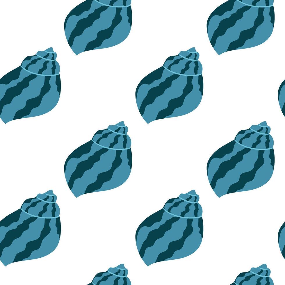 Pattern of teal and dark teal seashells on a white background, ideal for design projects vector