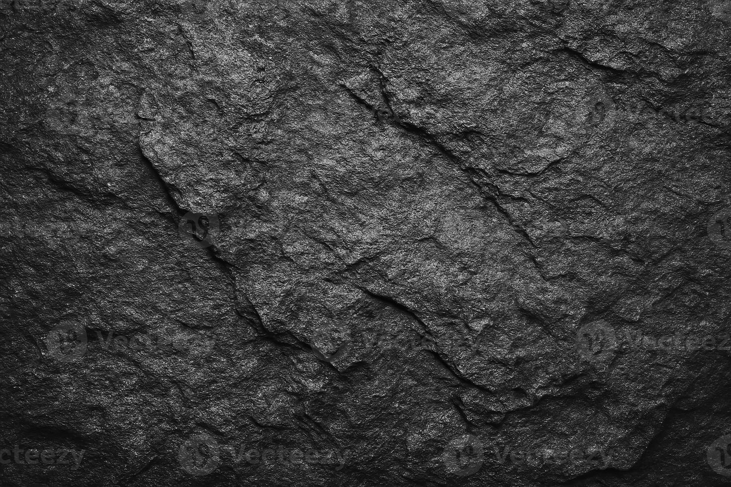 Black and White Stone Texture Close Up of Old Rough Concrete Wall Dark Gray Grunge Background Wide Banner Panoramic Rock Surface Template with Space for Design photo
