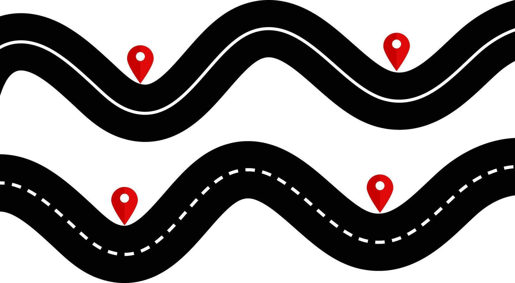 road with location pin point. Highway symbols. Road signs. Winding road. Journey traffic curved highway. Road to horizon in perspective vector