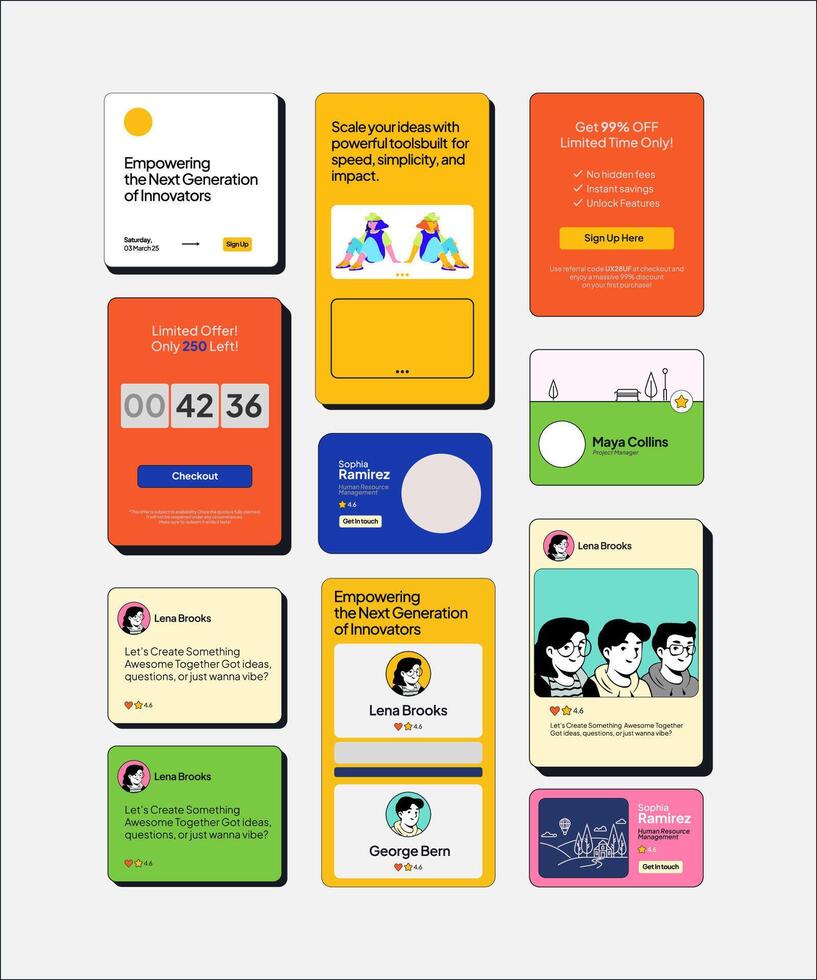 Cards UI Kit Template Design suitable for various design campaign vector