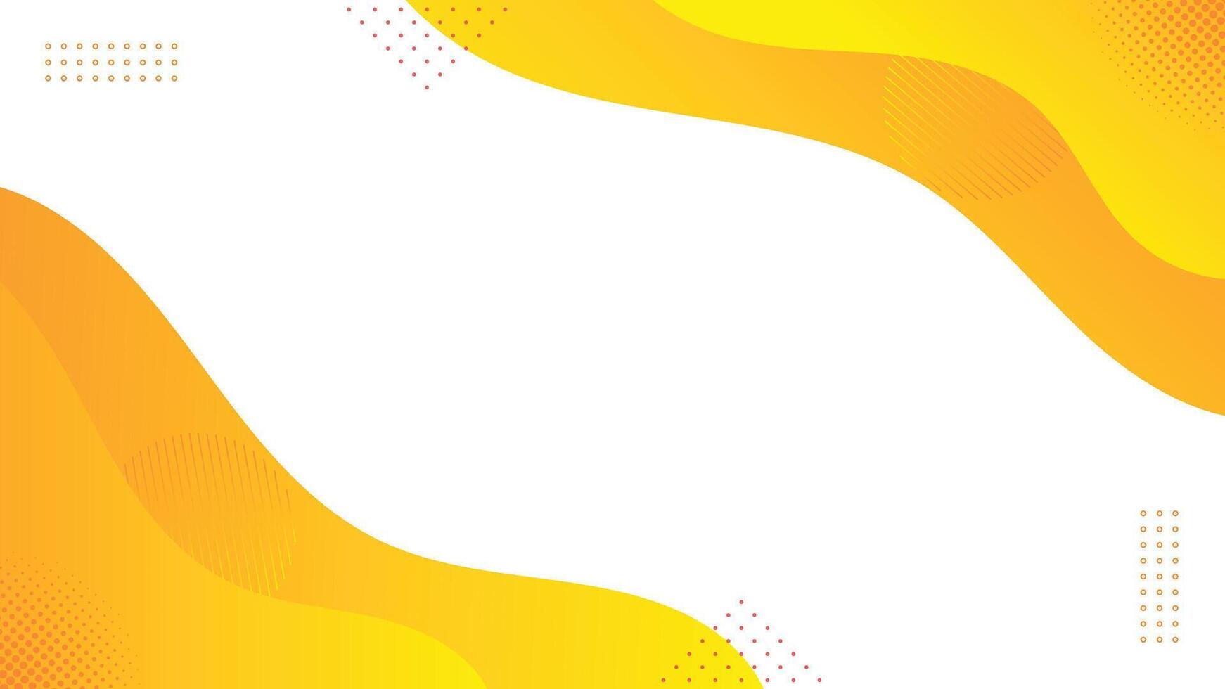 Bright abstract background in yellow and orange with wavy curves and dotted elements on white space vector