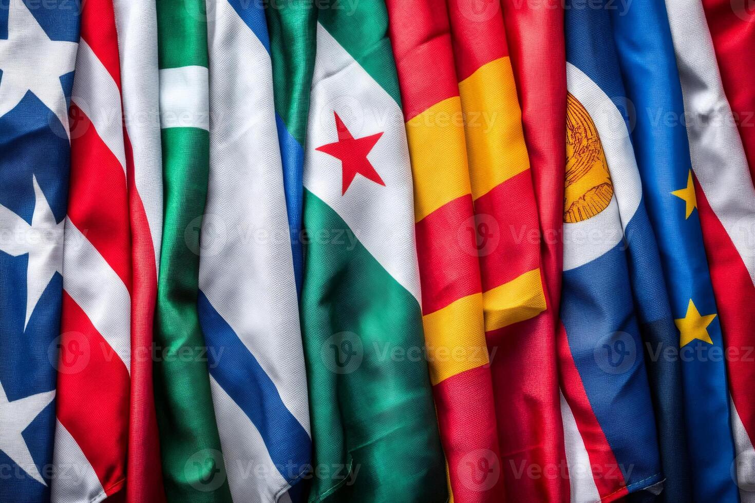 International flags hanging together, showing unity and cooperation photo