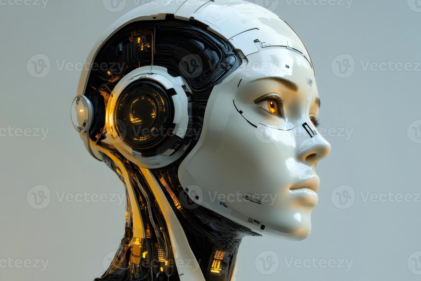 Futuristic android woman showing artificial intelligence technology photo