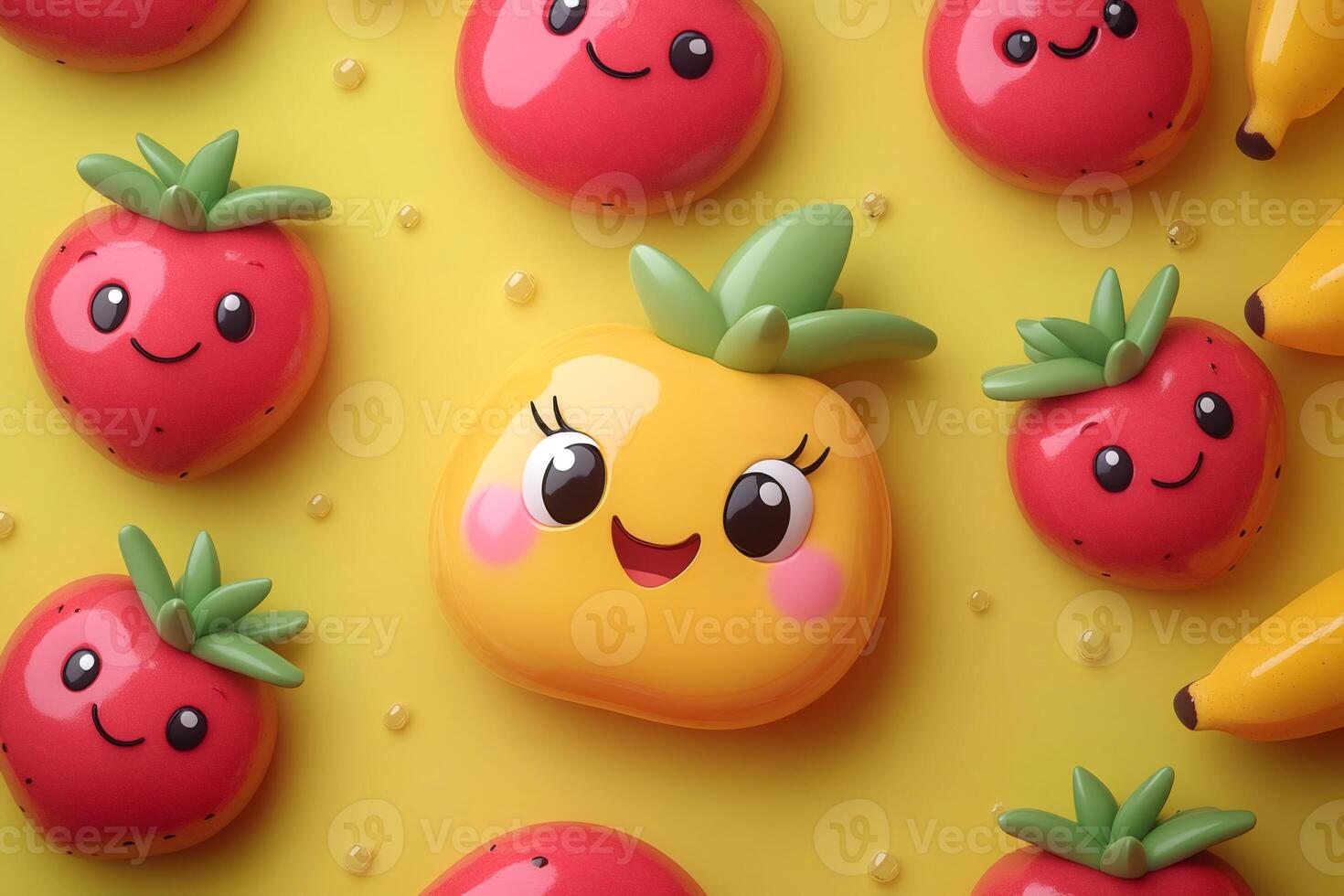 Smiling kawaii fruits creating a cheerful and playful atmosphere photo