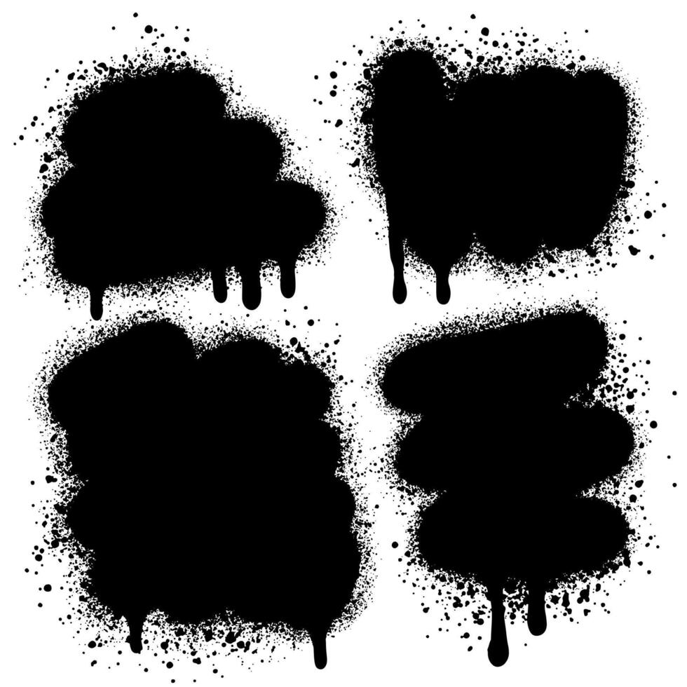 Set of graffiti spray banners. spray paint shapes with Droplets Black ink splashes, collection of ink stains, Street style. vector