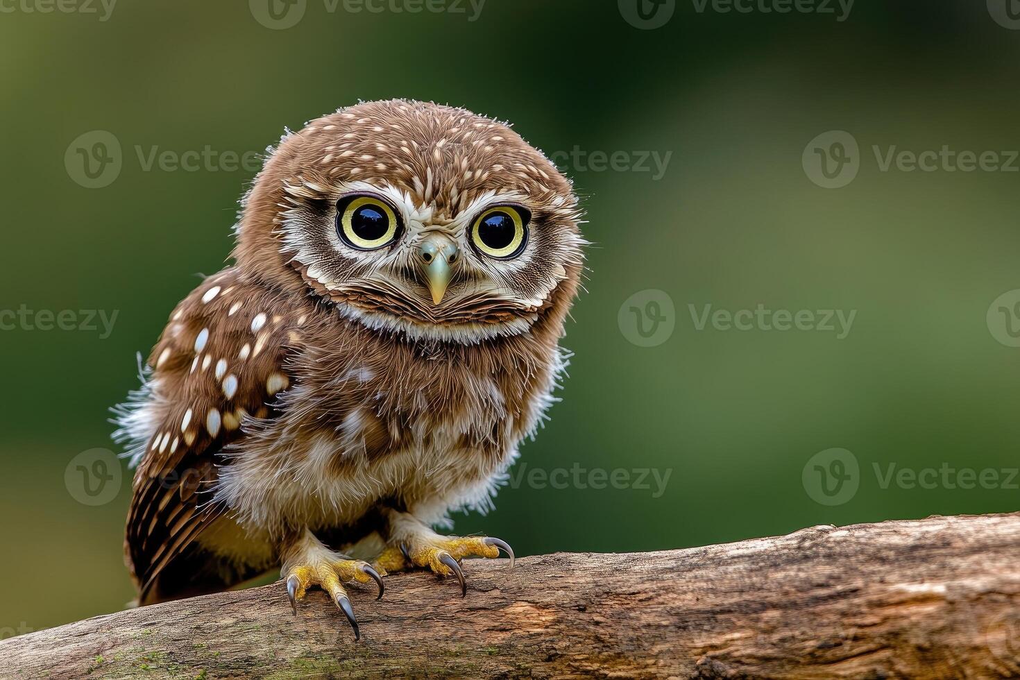 Pearl spotted owlet perching on branch with intense gaze photo
