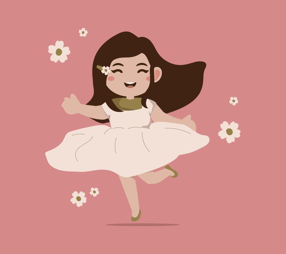 Cute Girl Cartoon Dancing happily vector