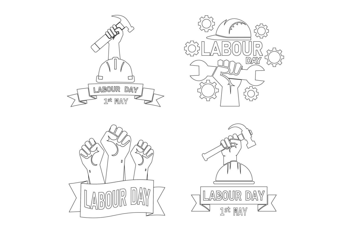 Editable Labor Day clipart with worker tools and helmet, workers protest day illustration, labor day clipart, international workers day graphic vector