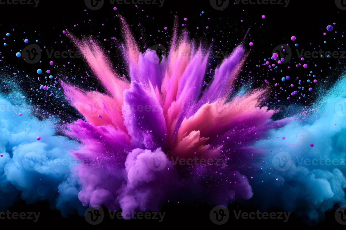 Colorful powder exploding creating a vibrant cloud on black background photo