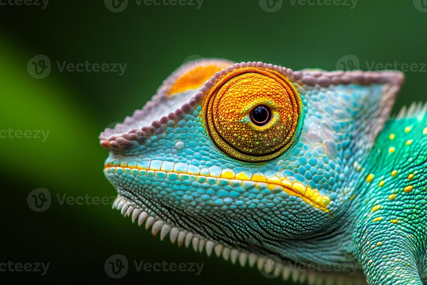 Colorful chameleon posing on a branch, a close up of exotic beauty photo