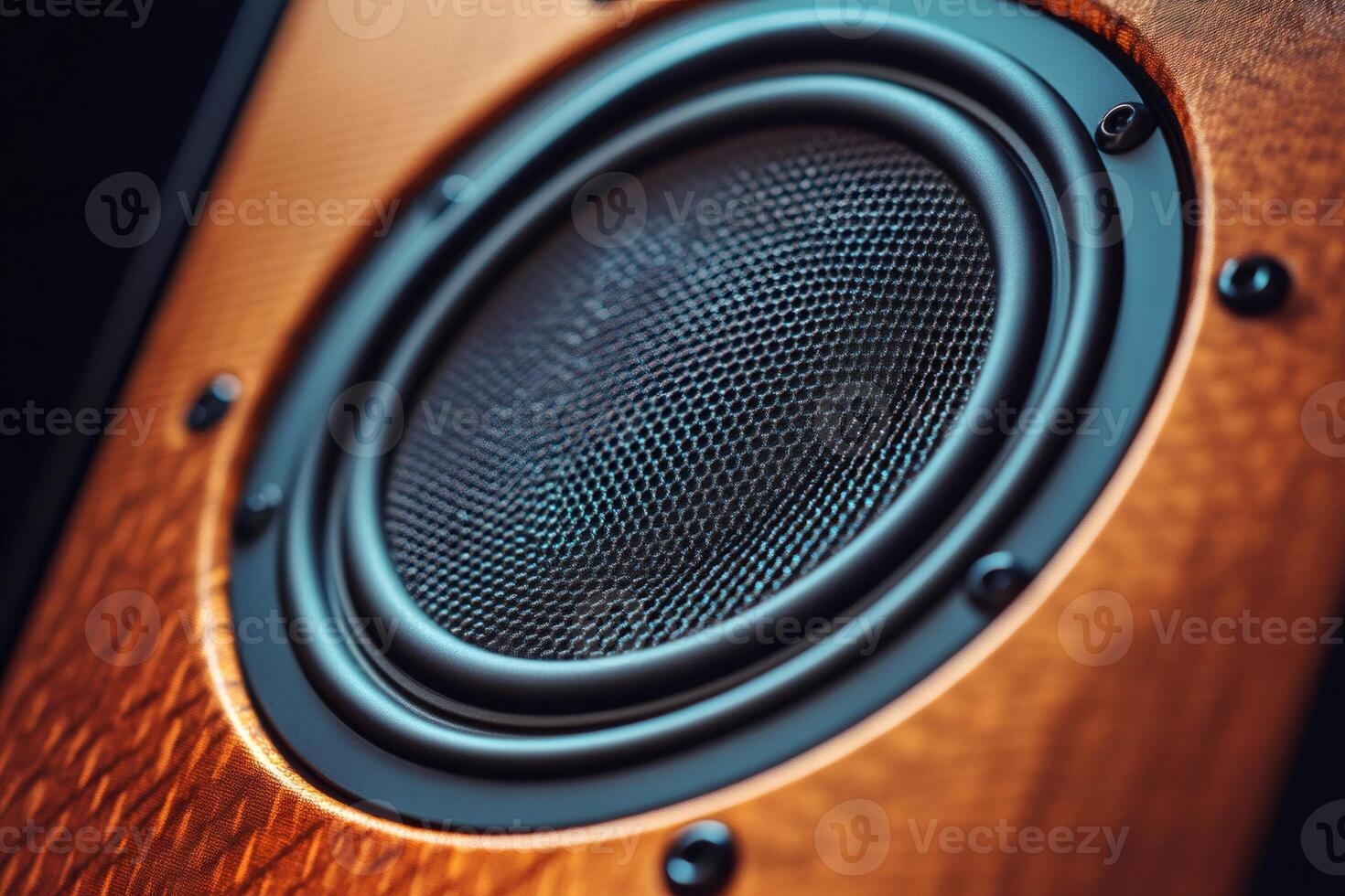 Wooden loudspeaker covering emitting high quality sound with honeycomb mesh photo