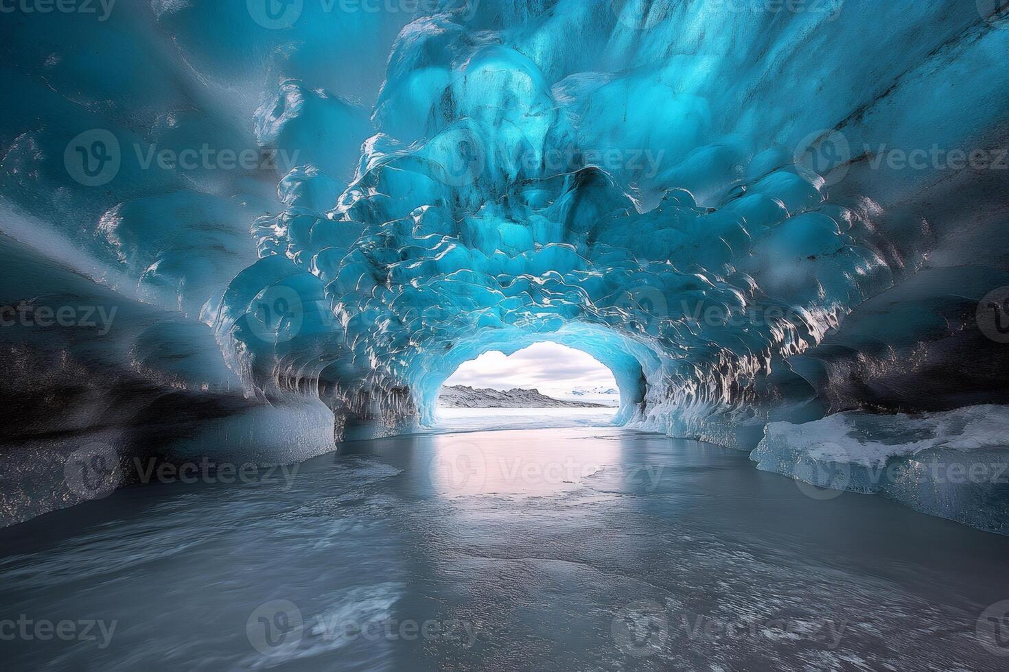 Exploring majestic ice cave, a journey into glacial wonderland photo