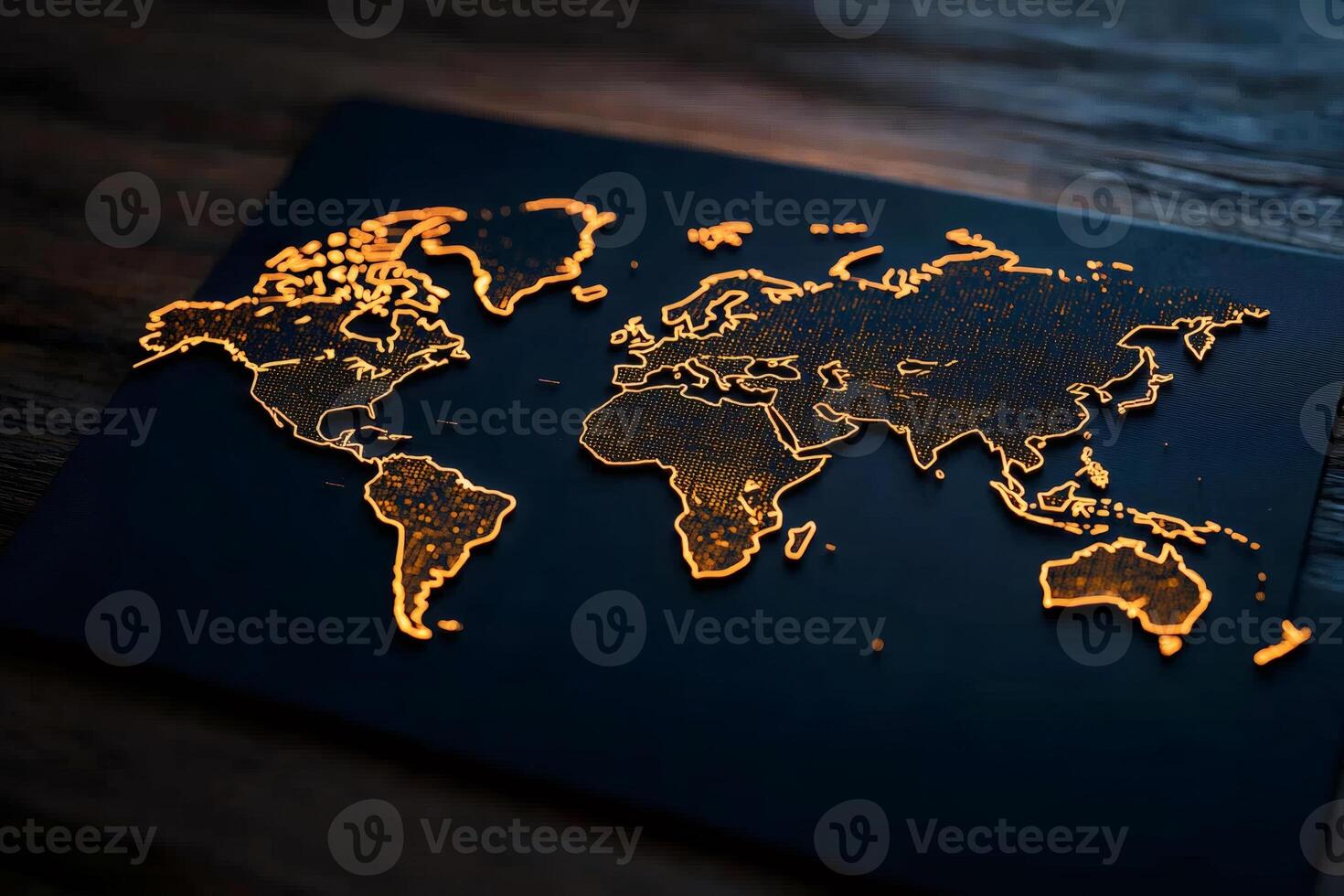 Glowing world map showing international connections and global business photo