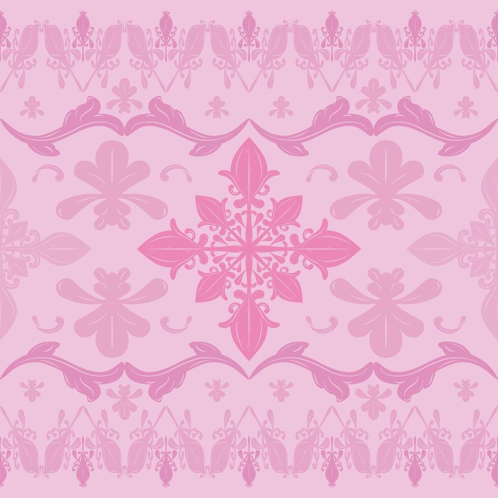 Beautiful Baroque Flourish Florals Scroll Ornament With Royal Pink Linear Color Elegance Pattern Border. Classy Motif Seamless illustrator Traditional Design Thai Silk Fabrics Batik Wallpaper Textiles vector