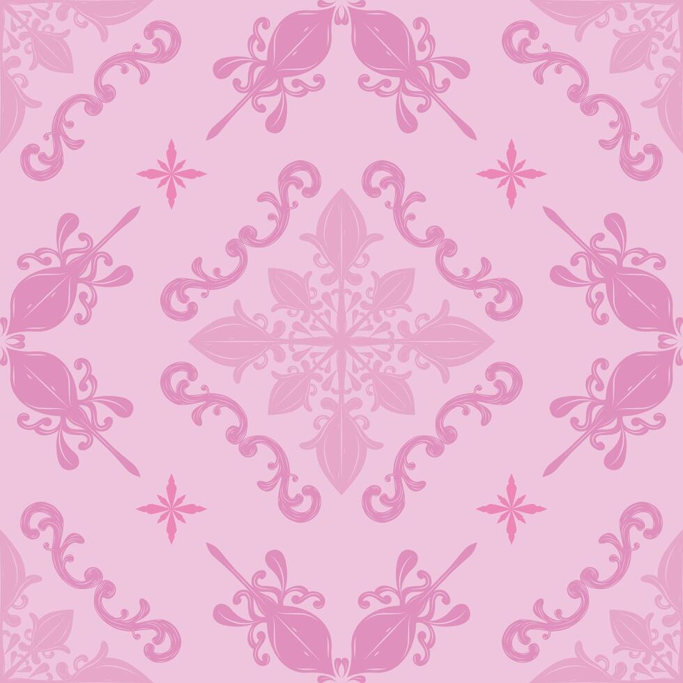 Classy Elegant Damask Pink Detailed of Opulence Florals Ornament Repeat Seamless Pattern Design for Luxury work Artistic Flourish Romance Sweet Feels. Fine Botany Medieval Decoration Wallpaper Textile vector
