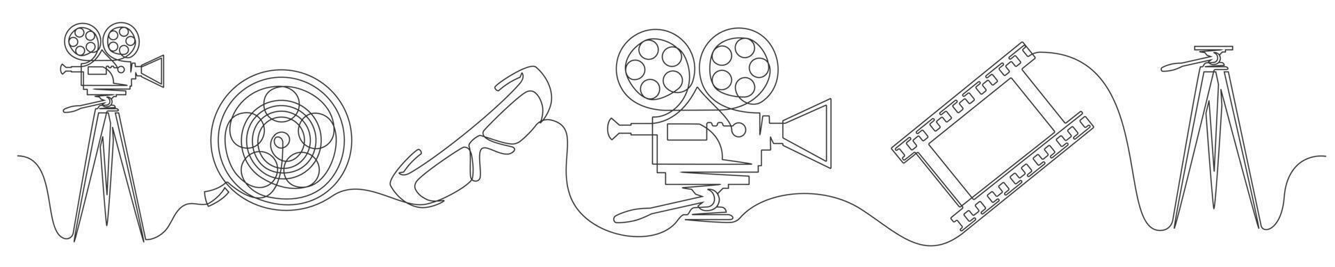 Continuous one line cinema set vector