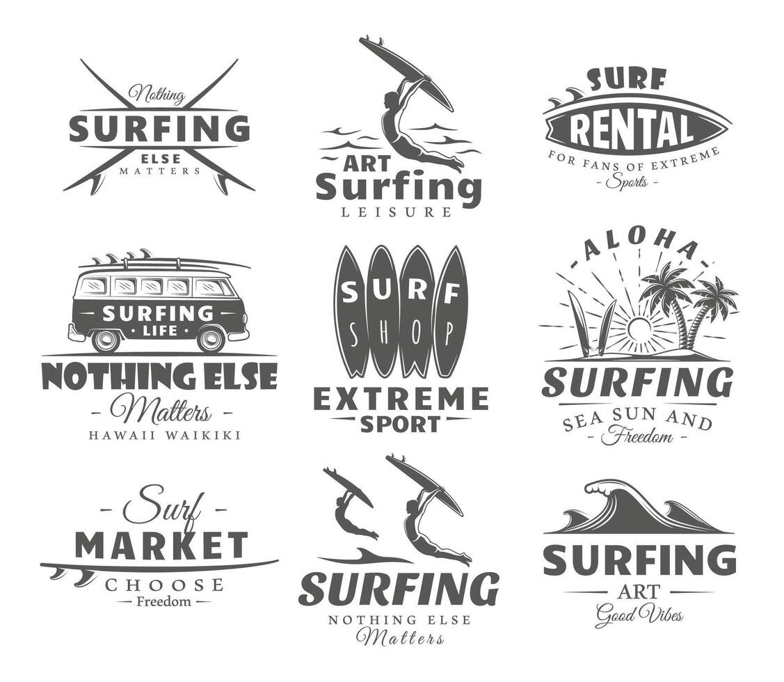 Set of vintage surfing labels vector