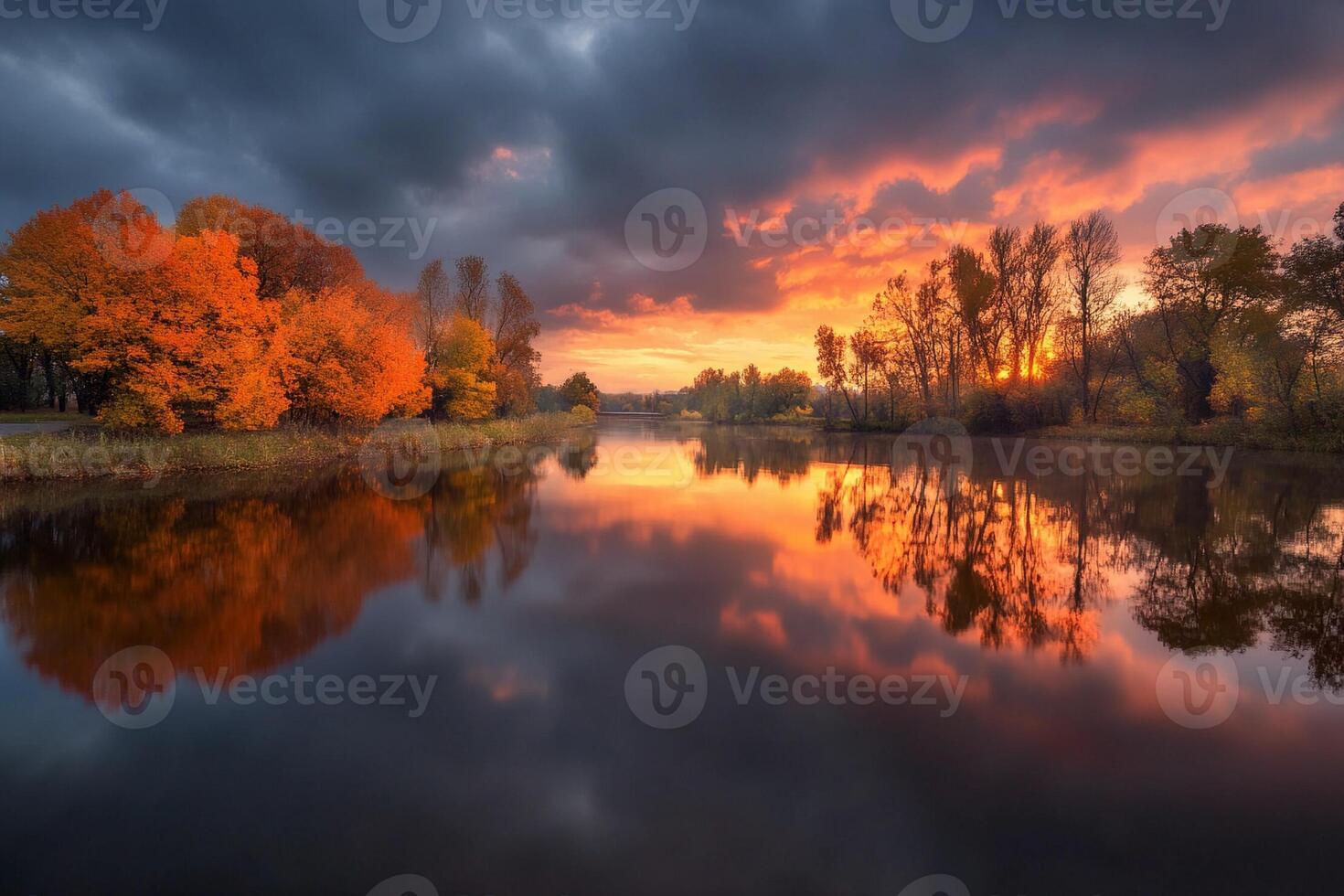 Autumn sunset over the river photo