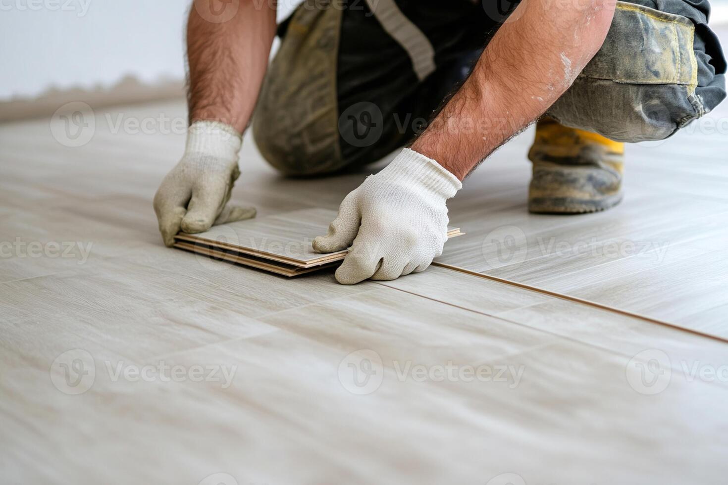 A man is laying down a floor with a tile photo