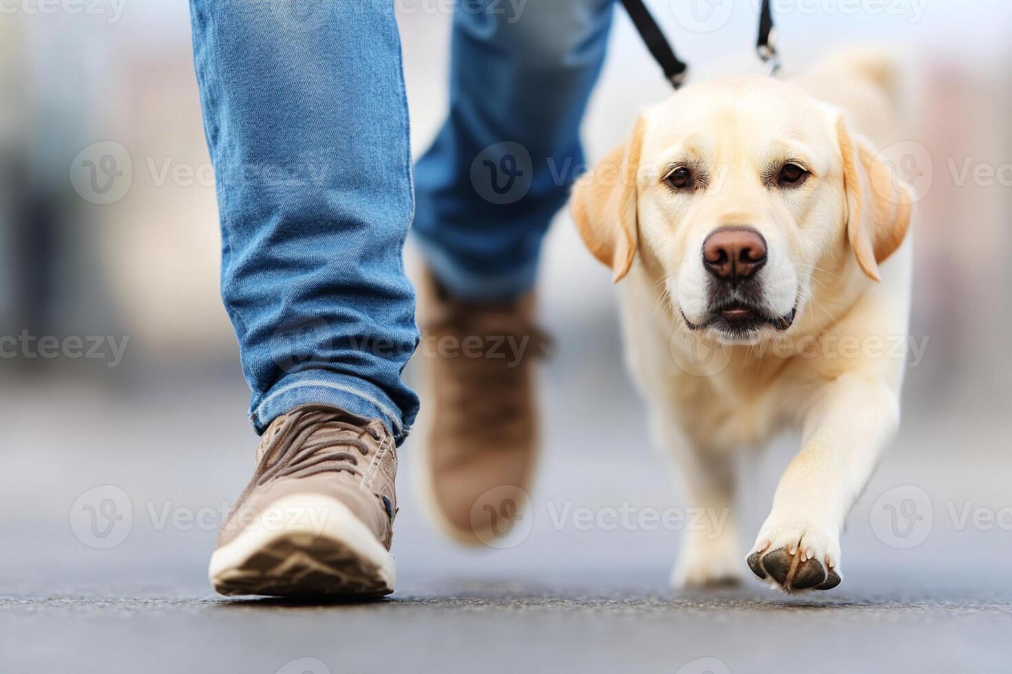 A person walking with a dog on a leash photo