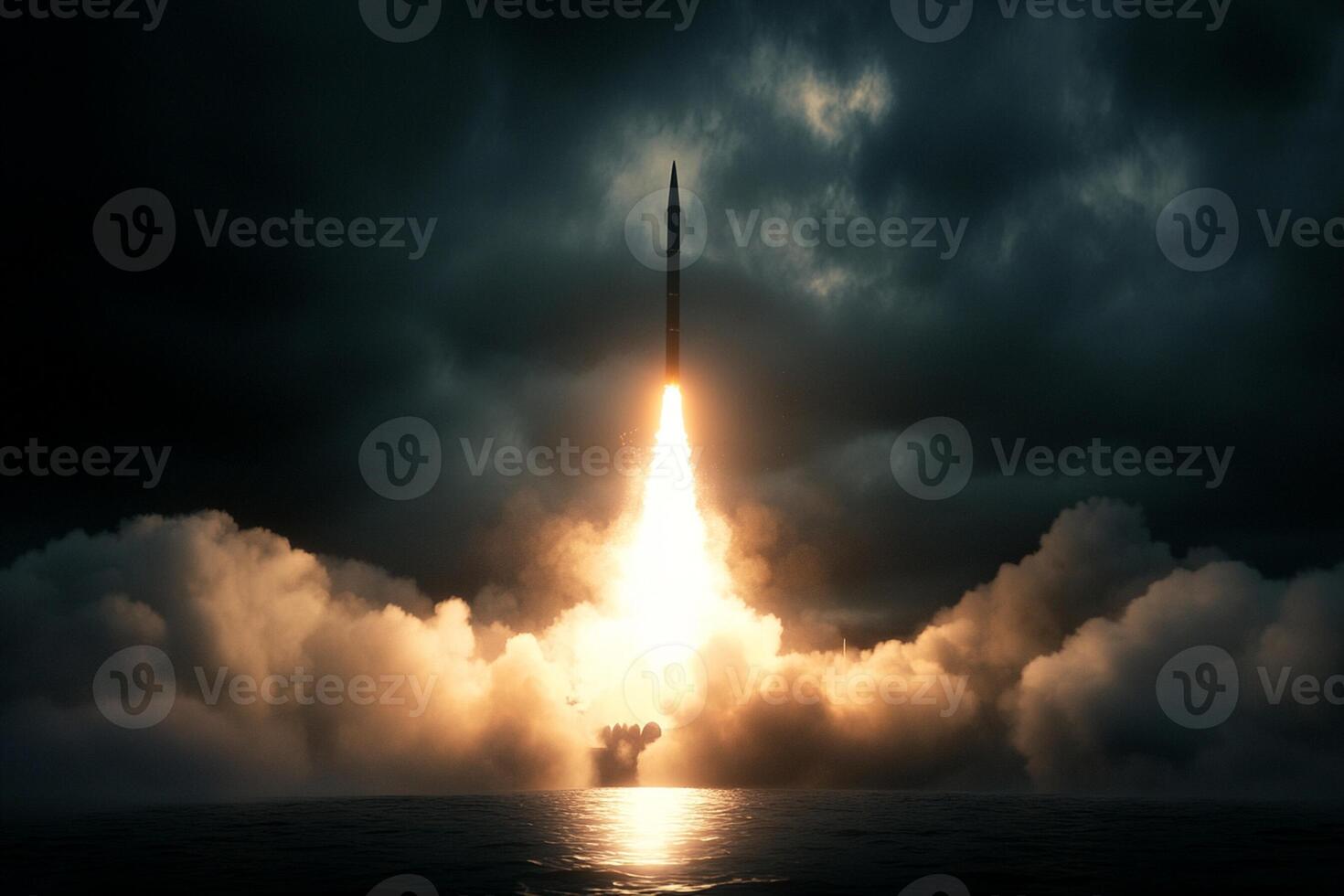 A rocket is launching into the sky photo