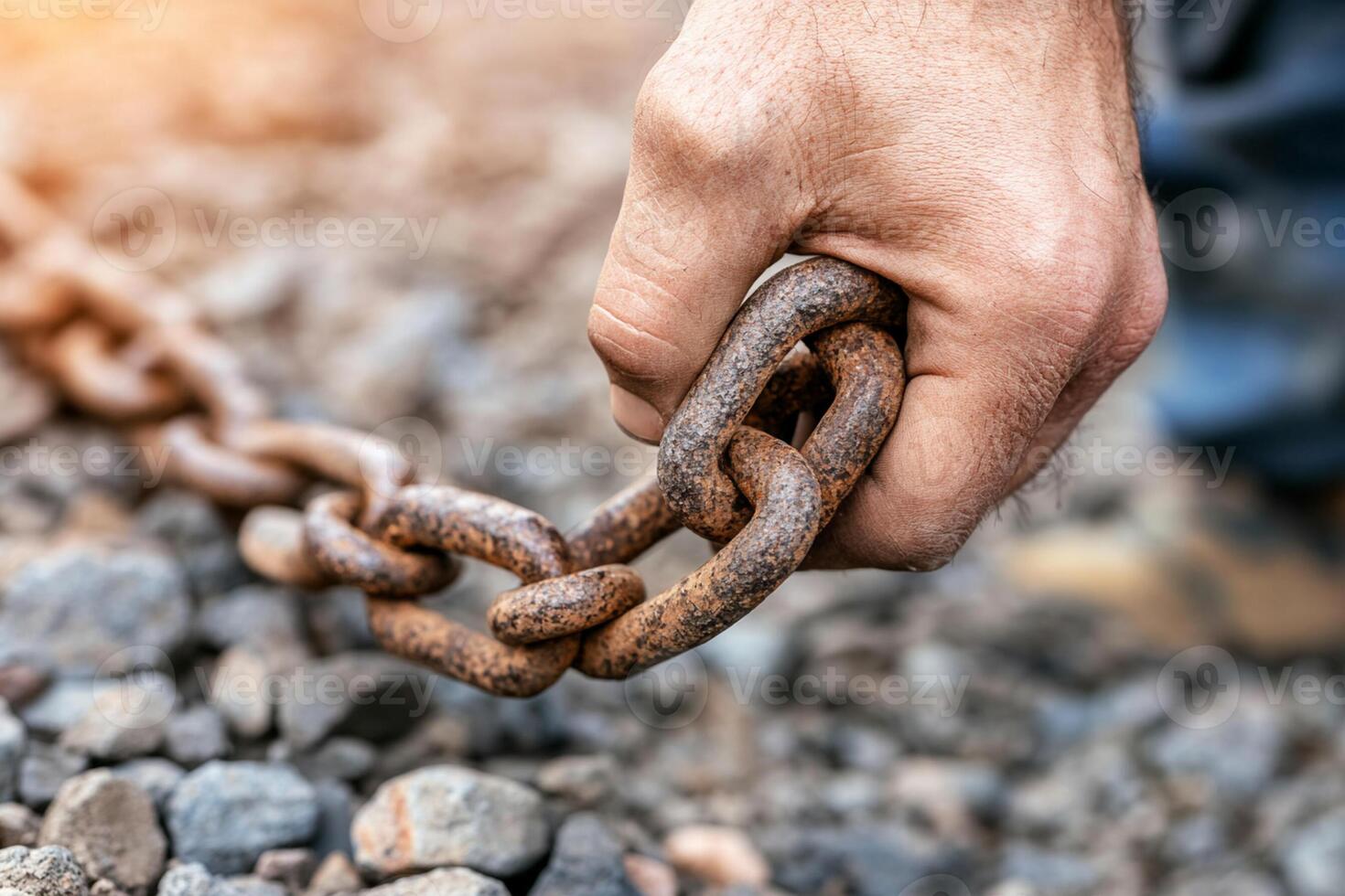 A person holding a chain with a link photo