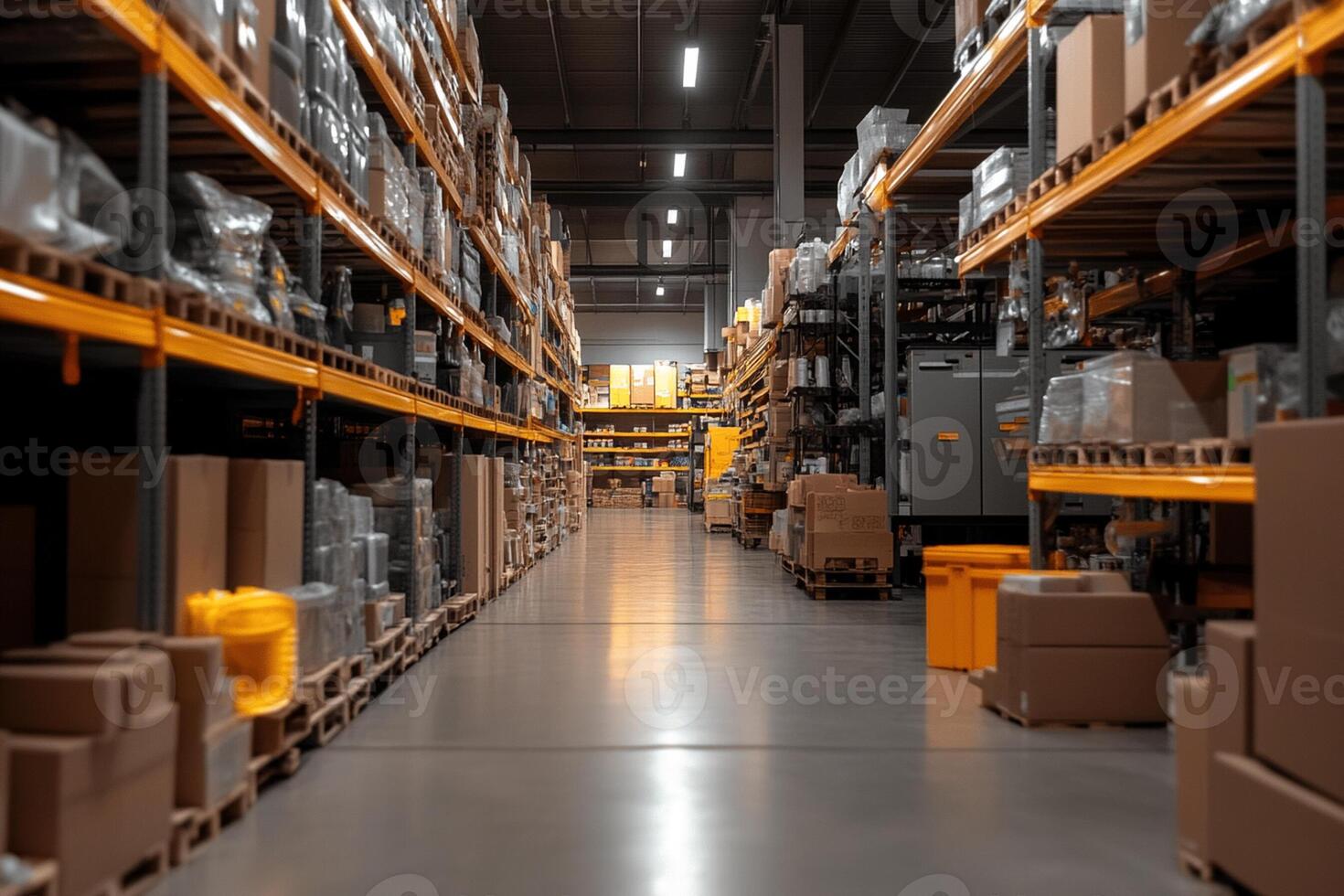 A warehouse with many boxes and shelves photo