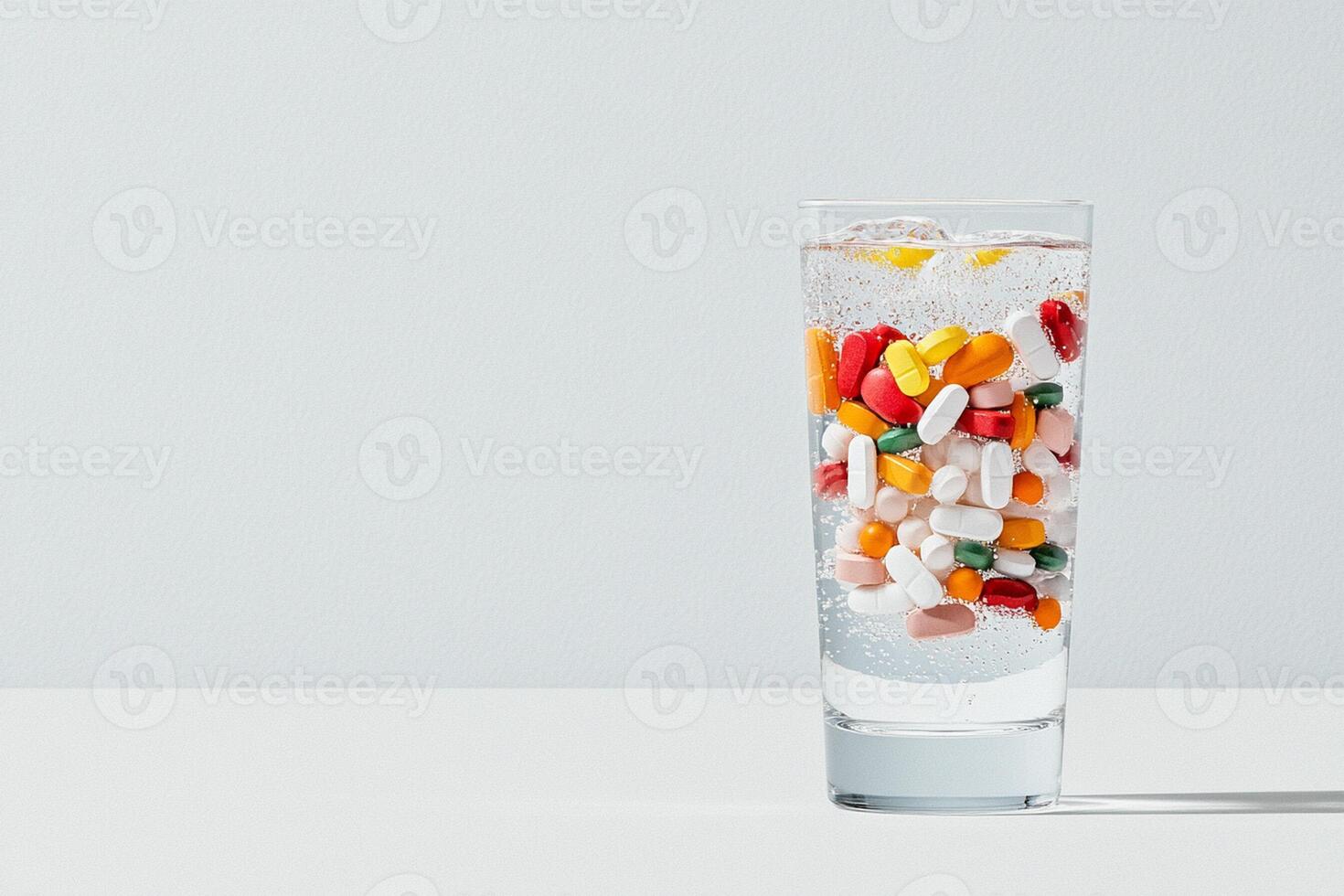 A glass filled with pills and other pills photo