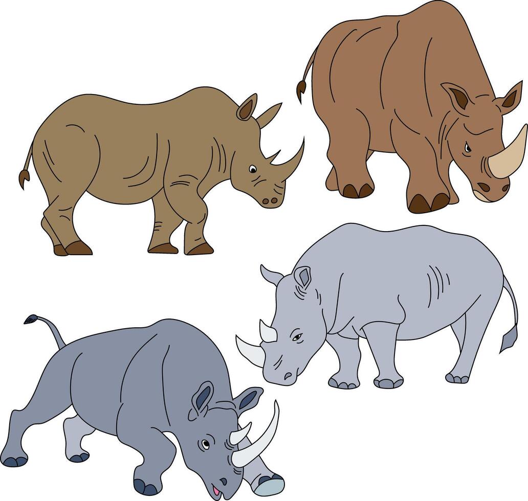 Hand-drawn Rhino Clipart Illustrations vector