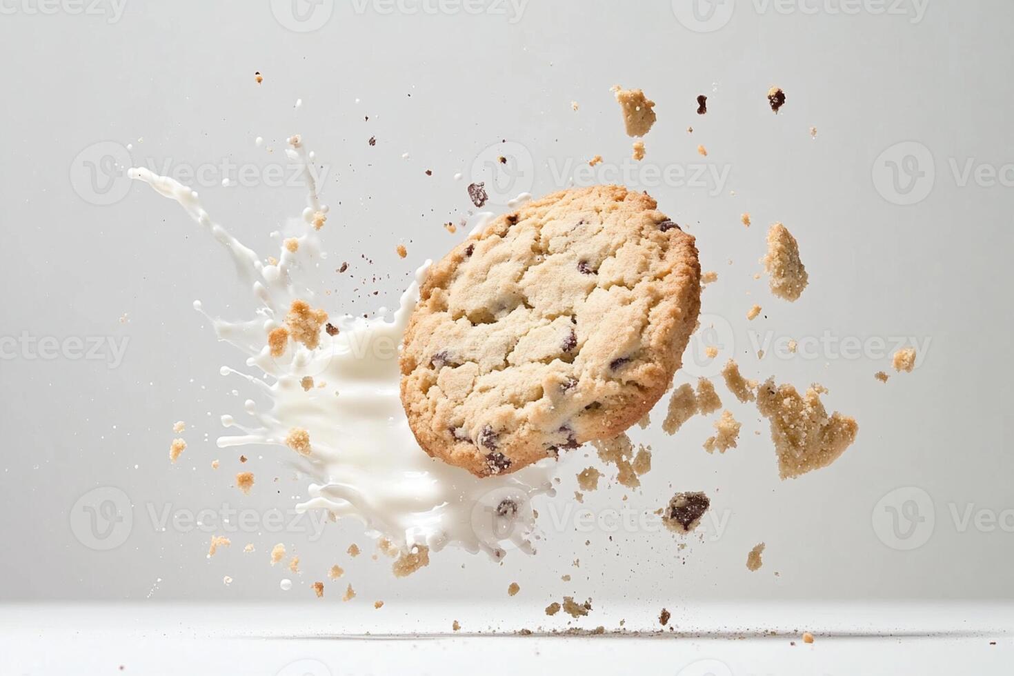 A cookie is being splashed with milk photo