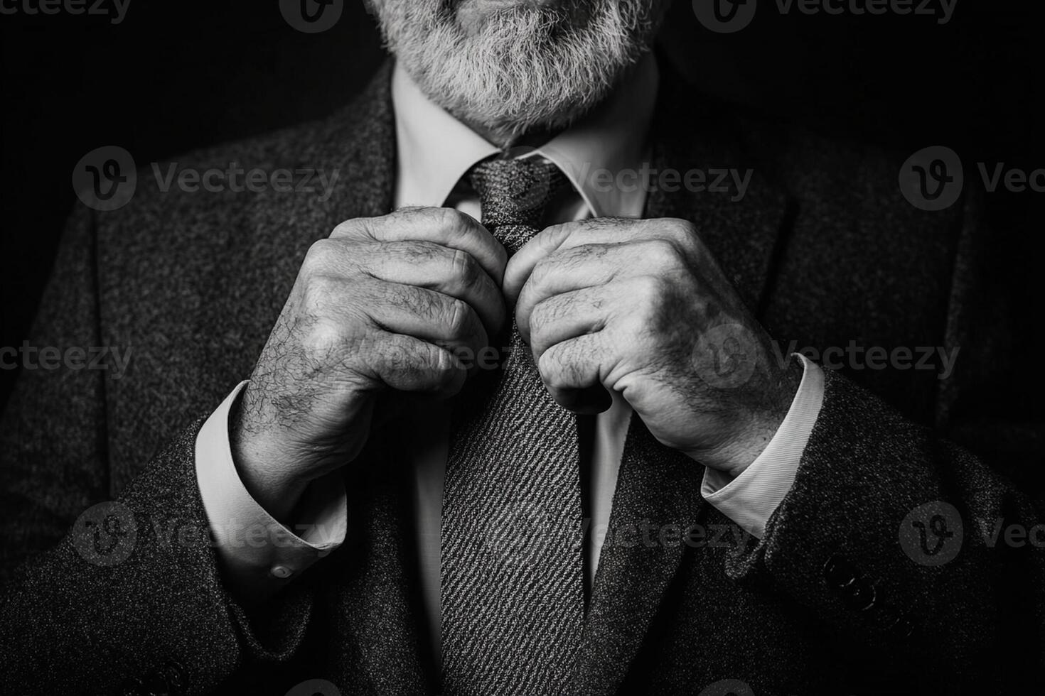 A black and white photo of an old man with a beard