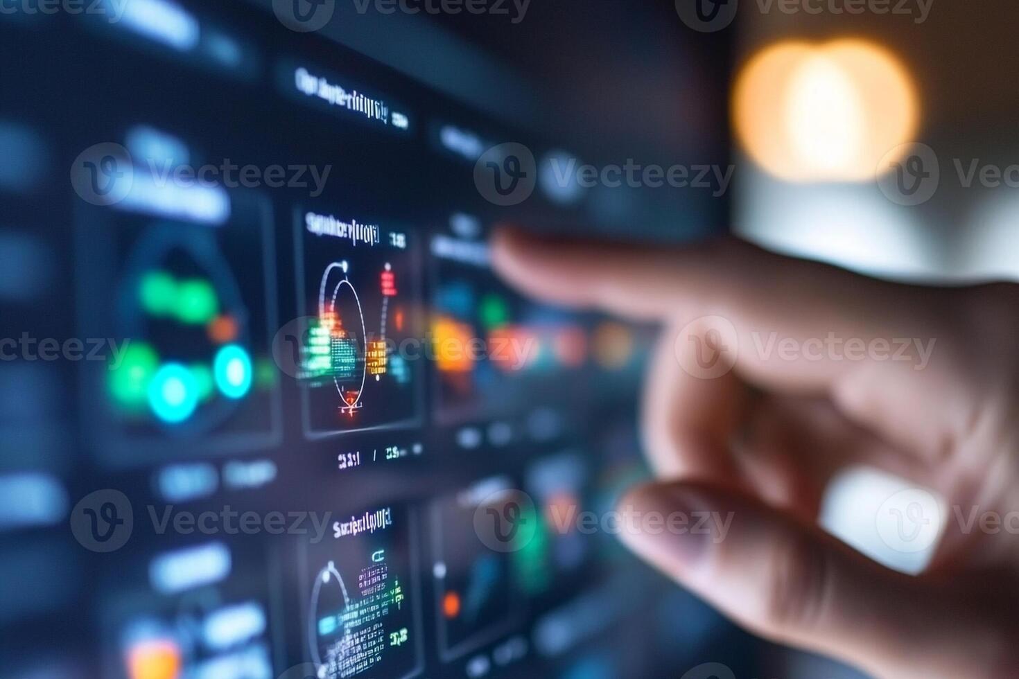 A person pointing at a computer screen with a variety of different data photo