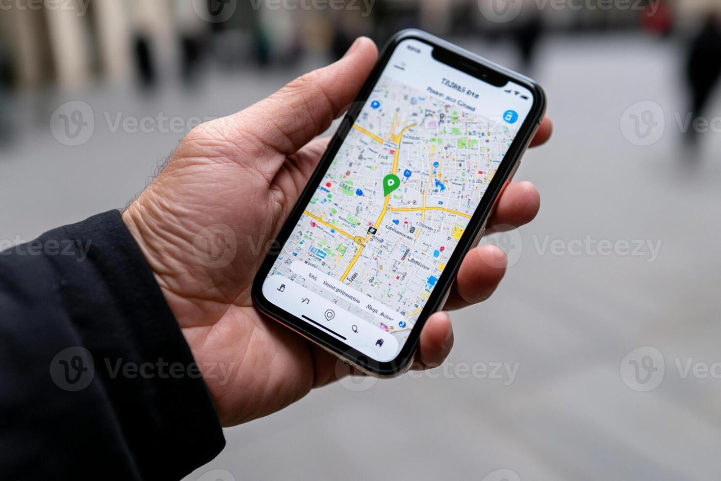 A person holding a smartphone with a map on it photo