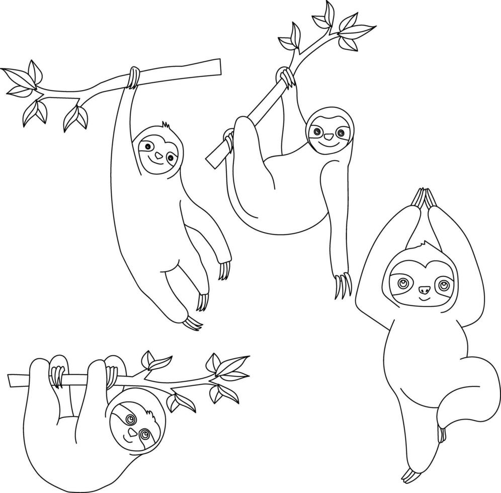 Doodle Sloth Clipart Illustrations vector