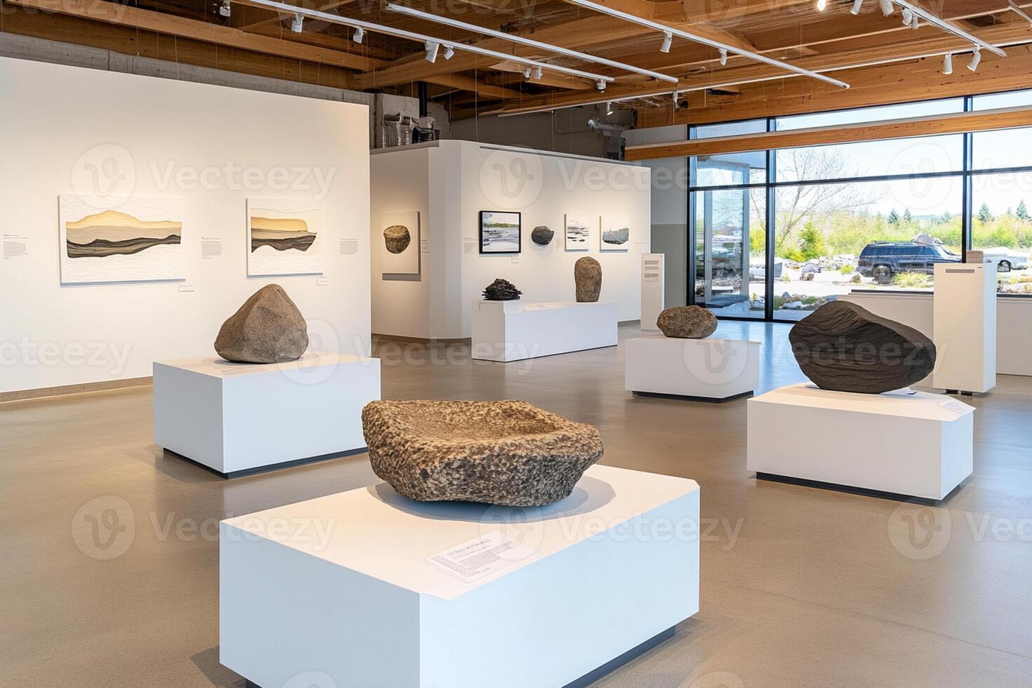 A gallery with several large rocks on display photo