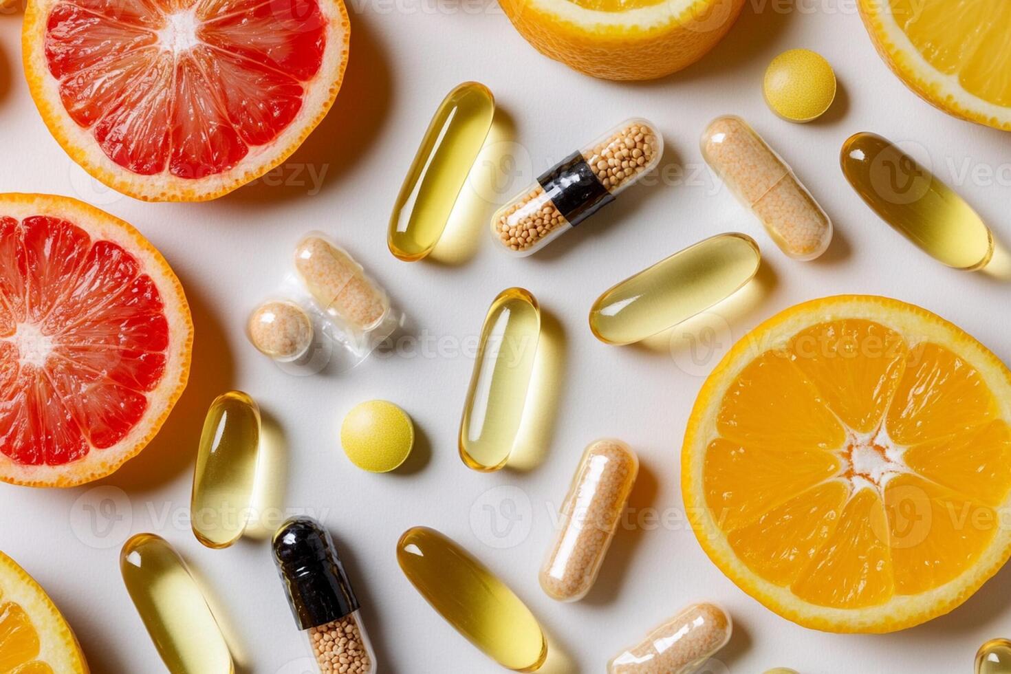 Various vitamin supplements and vitamin pills photo