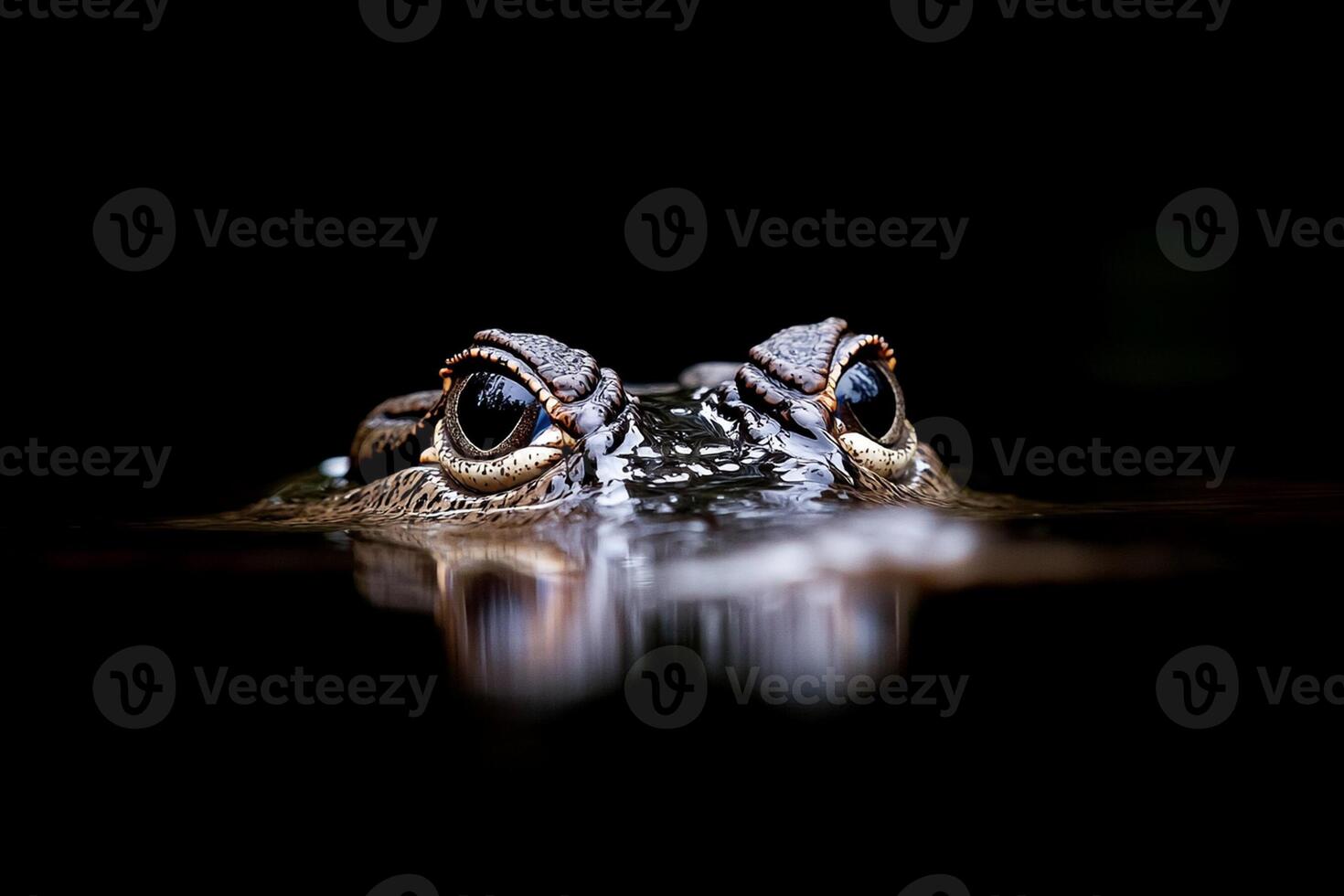 A close up of a crocodile's eyes in the dark photo